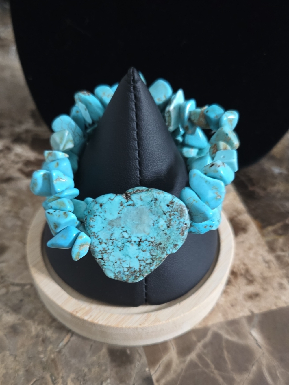 Turquoise Heart Chip Stretch Bracelet - Blue (Set Of Three)